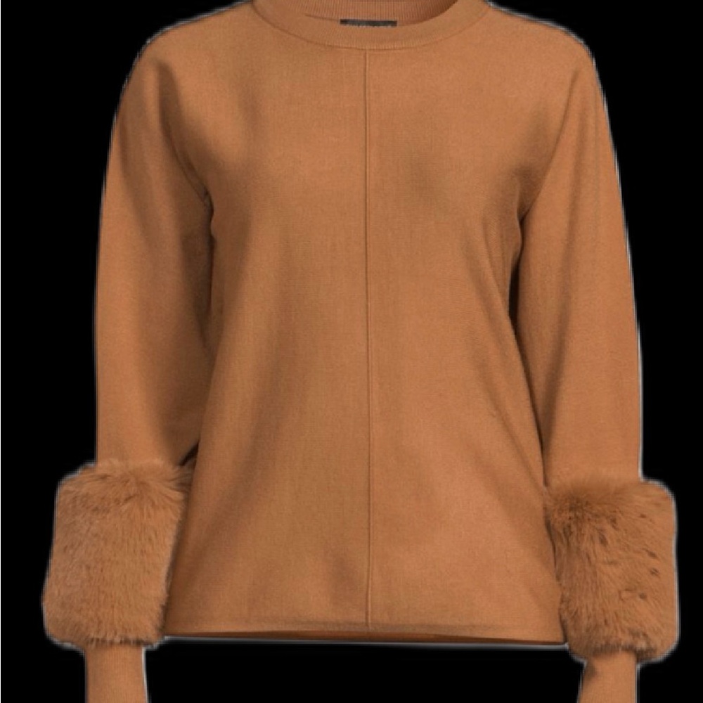 Tan Sweater with Faux Fur Cuffs